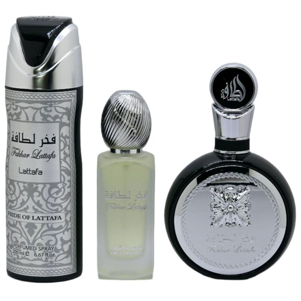 Lattafa Fakhar 3 Pcs Gift Set for Men (3.4 EDP+1.7 Hair Mist+6.7 Deo)  - New